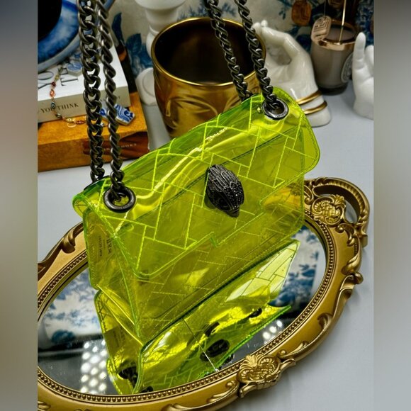 🆕 KURT GEIGER LONDON 🧿 NWOT Mini Kensington PVC Crossbody Bag, Neon Yellow - Picture 9 of 16